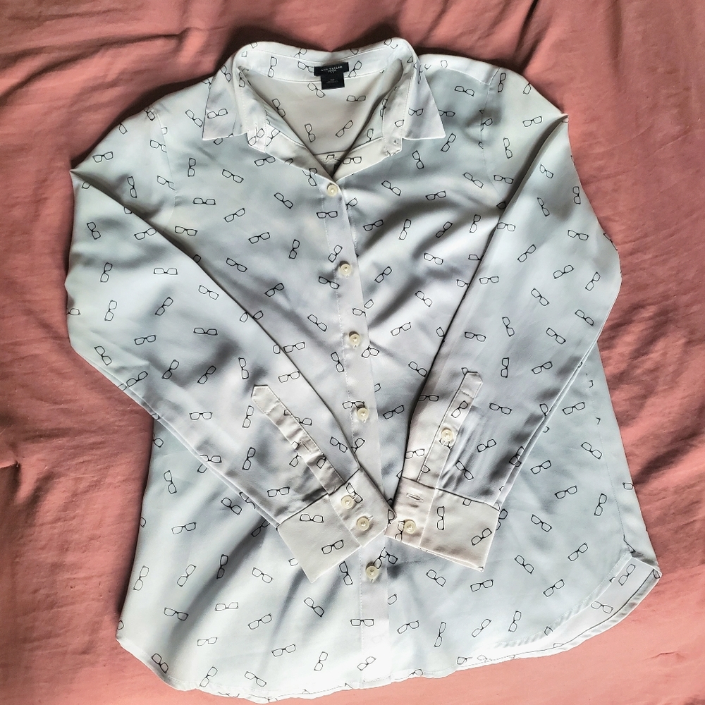 Ann Taylor Blouse Glasses Print